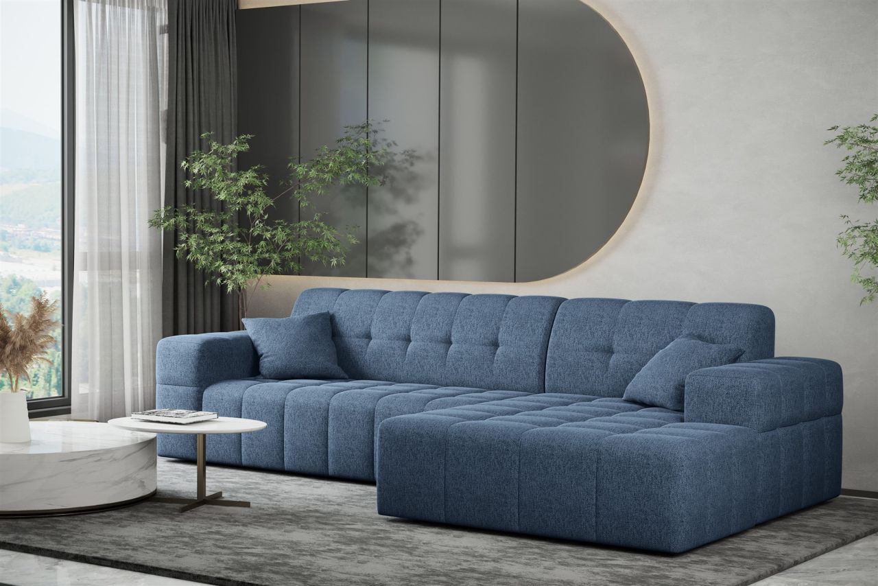 Ecksofa ersofa NANCY in Stoff Neve Blau Ottomane Rechts