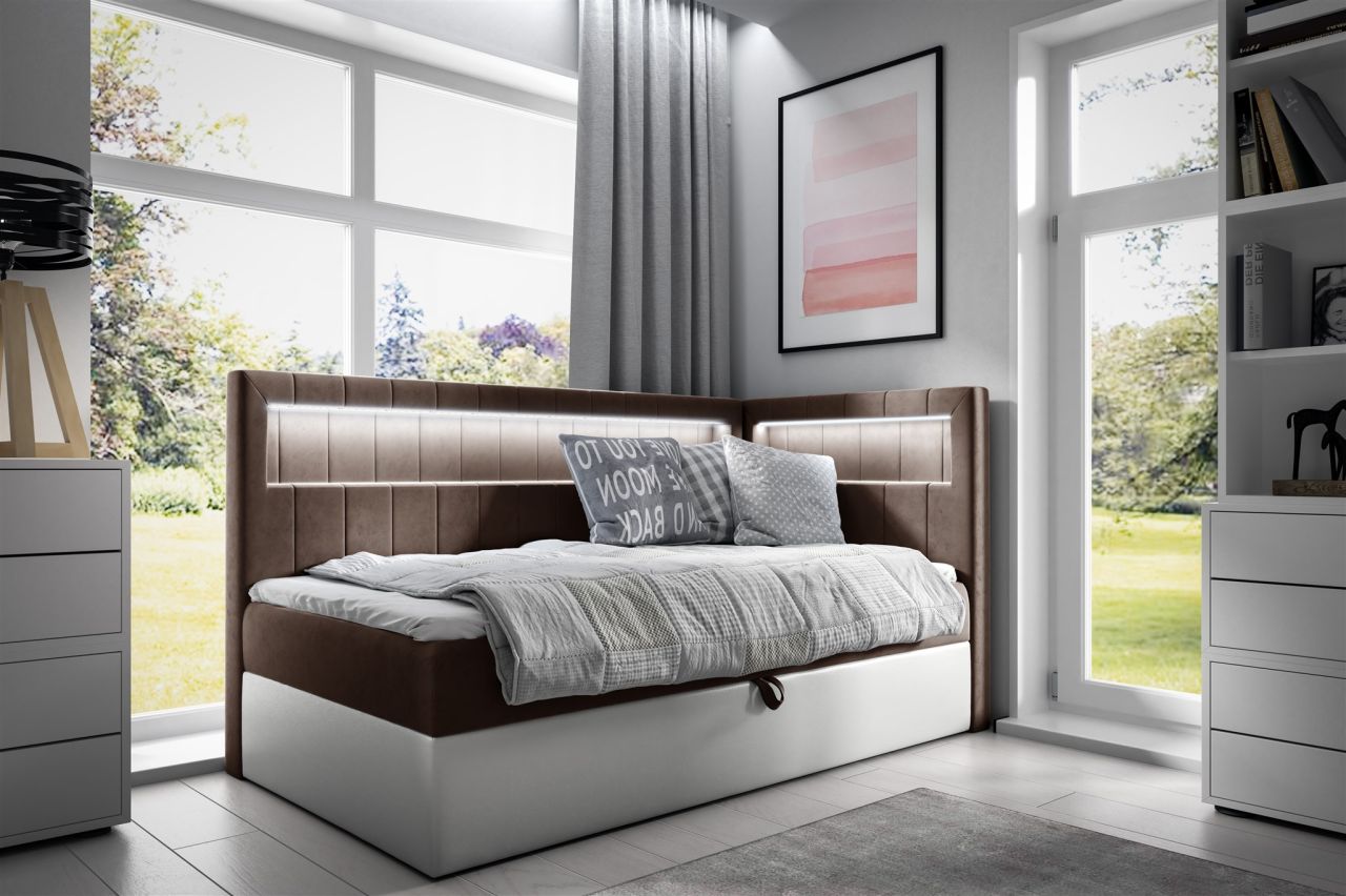 Boxspringbett Gästebett Kinderbett FABIAN Nr.3 90x200cm Weiss-Braun Seite Rechts