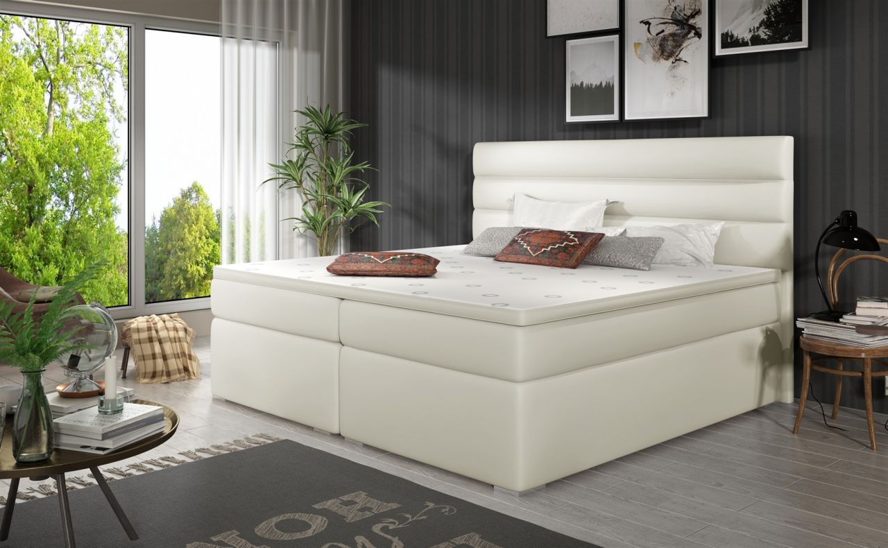 Boxspringbett Schlafzimmerbett FESTO 180x200cm Kunstleder Soft Creme
