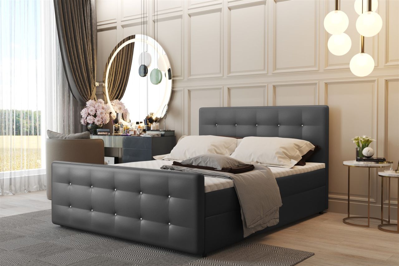 Boxspringbett Schlafzimmerbett CARLOS 160x220cm Kunstleder Dunkelgrau inkl.Be...