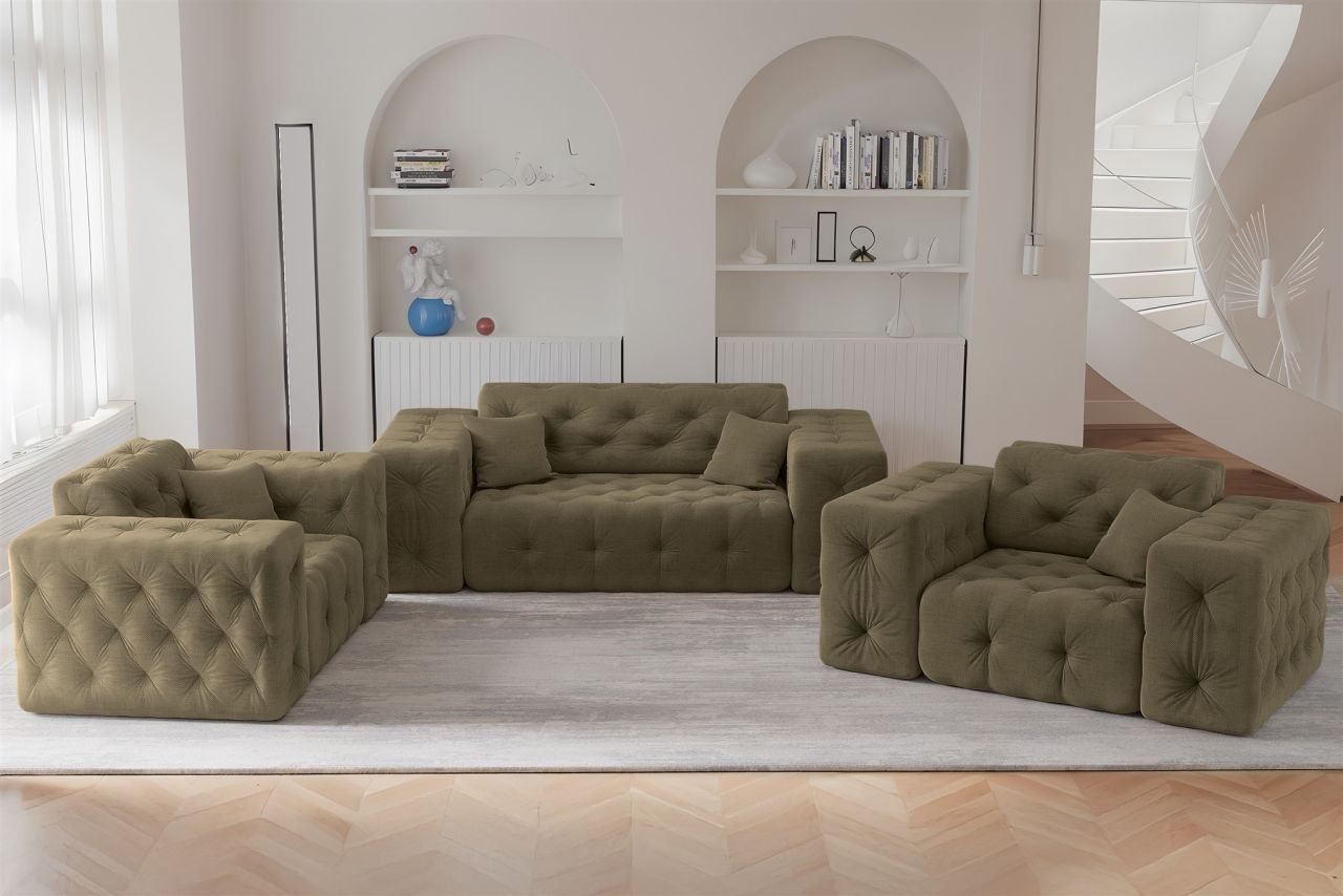 Sofaset ersofa CHANTAL 2-1-1 in Stoff Moly Grün