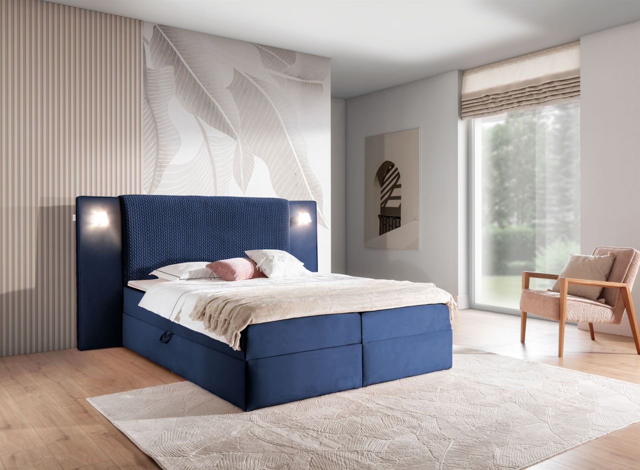 Boxspringbett Bett MARTEN 160x200cm Set.1 in Stoff Magic Velvet Dunkelblau