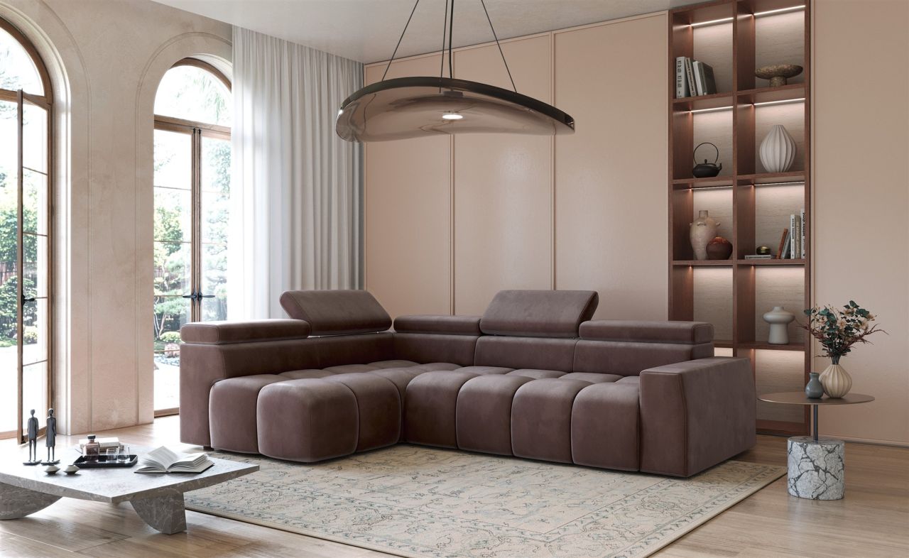 Ecksofa ersofa DARCY in Stoff Salvador Braun Ottomane Links