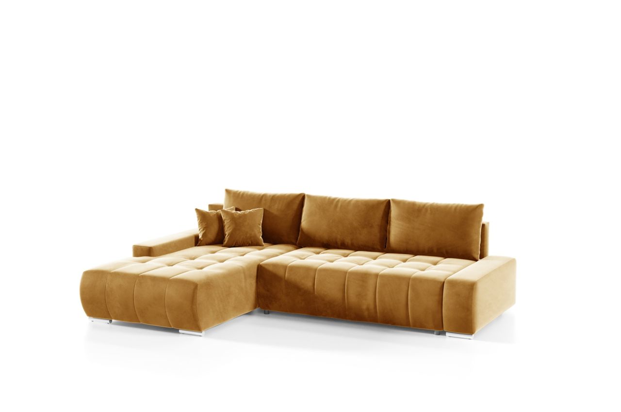 Ecksofa Sofa mit Schlaffunktion VOGAR Stoff Monolith Honiggelb Ottomane Links