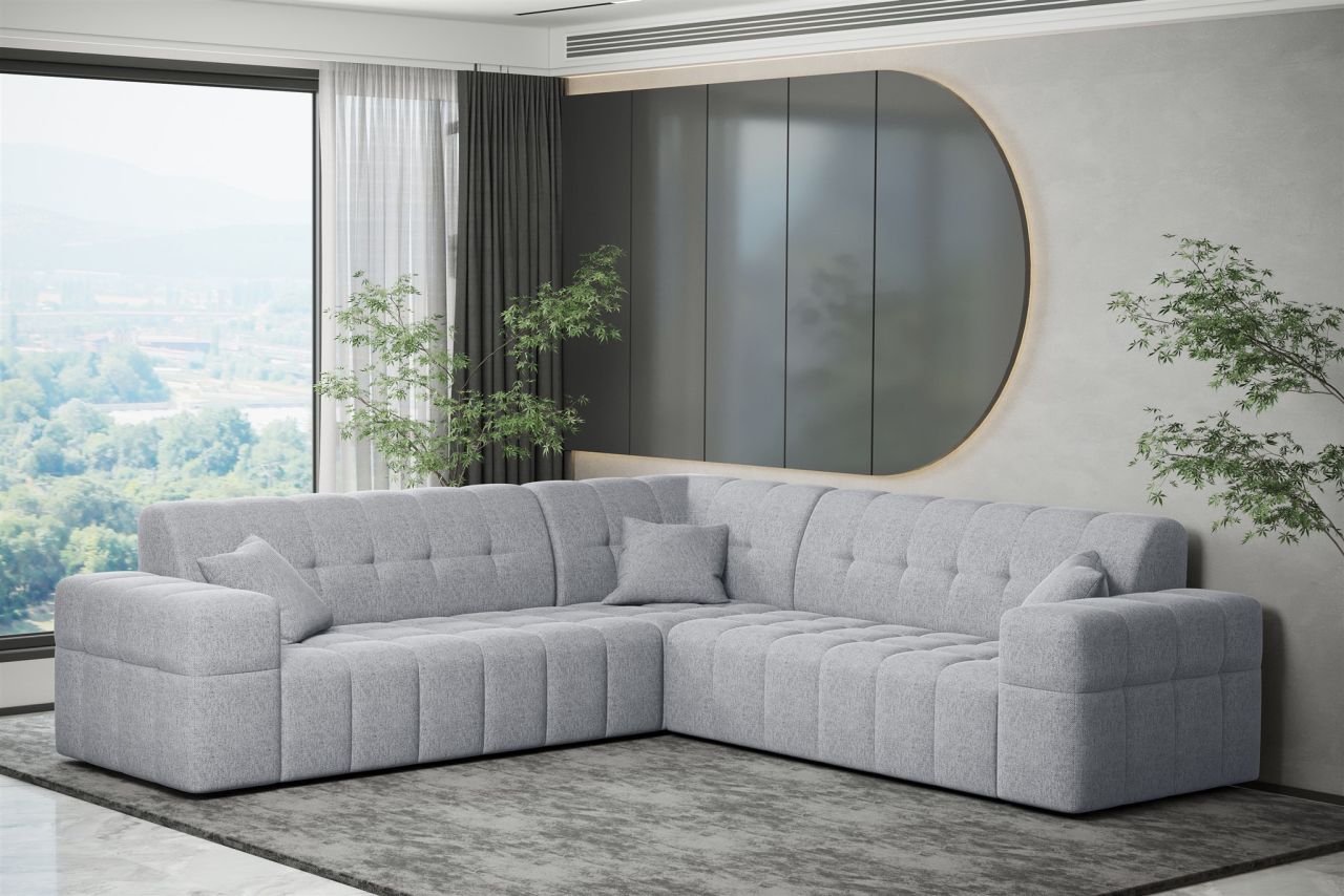 Ecksofa ersofa NANCY in Stoff Neve Hellgrau Seite Universal