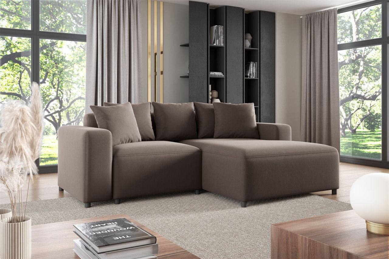 Ecksofa ersofa Sofa MEGAN XS in Stoff Salvador Braun Ottomane Rechts