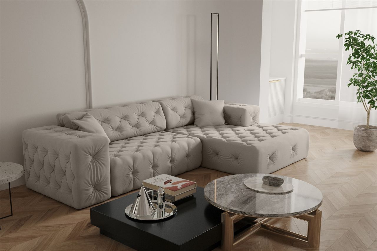 Ecksofa ersofa CHANTAL in Stoff Opera Velvet Cream Ottomane Rechts