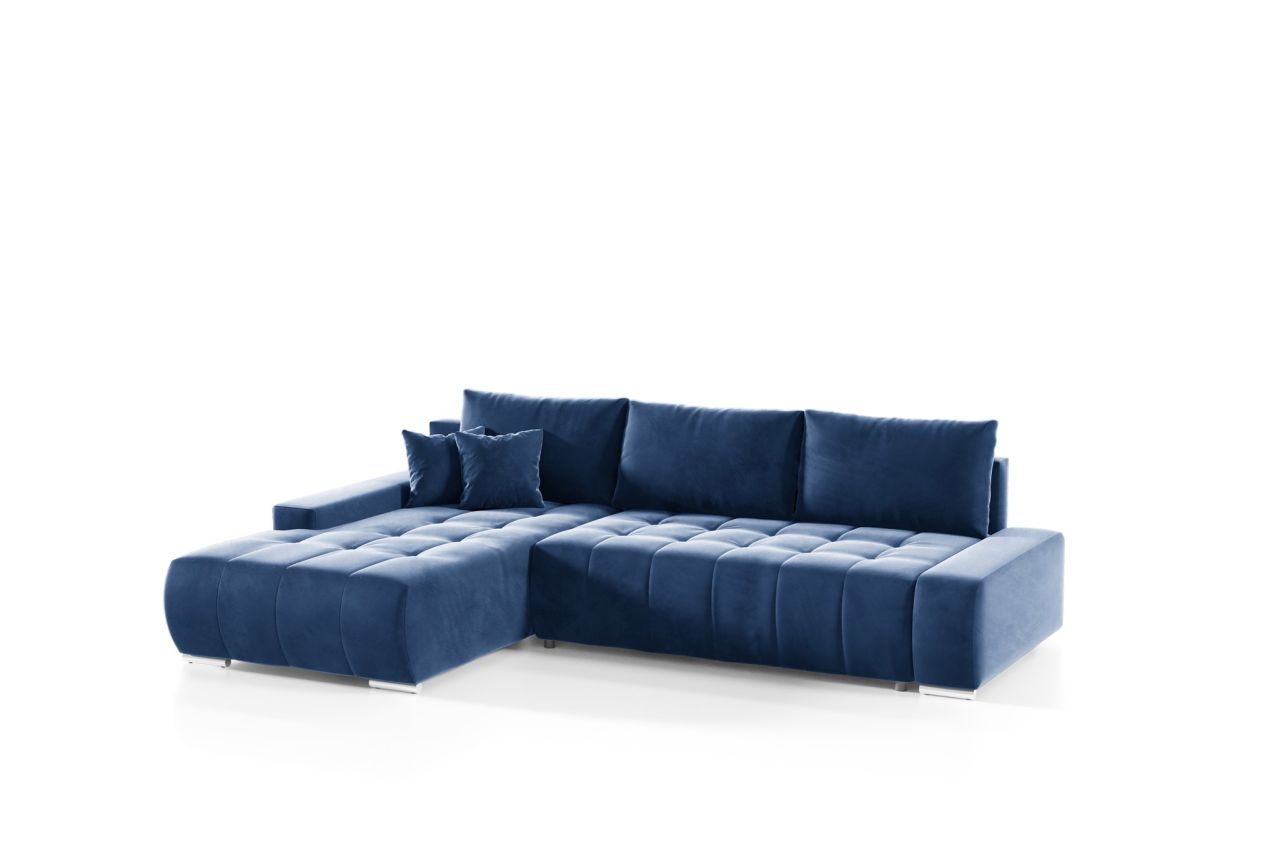 Ecksofa Sofa mit Schlaffunktion VOGAR Stoff Monolith Blau Ottomane Links