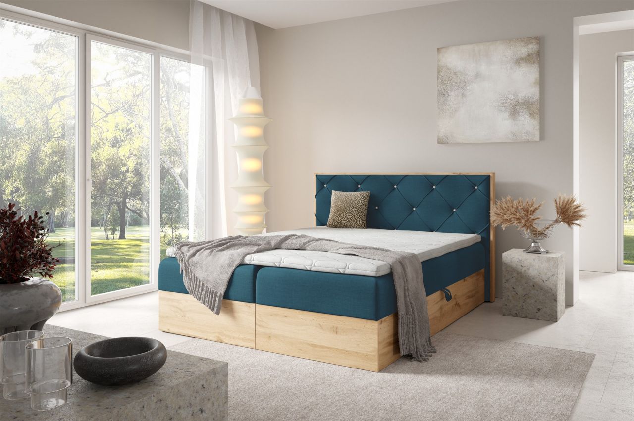 Boxspringbett Schlafzimmerbett HELIOS PREMIUM 180x220cm in Stoff Rouge Dunkel...