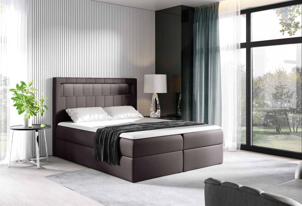 Boxspringbett Schlafzimmerbett STORM 180x200cm Kunstleder Schokoladenbraun in...