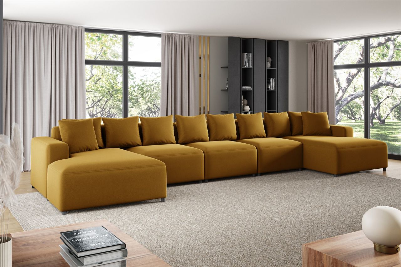 Wohnlandschaft Sofa U-Form ersofa MEGAN XL in Stoff Salvador Honiggelb