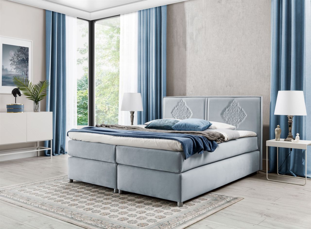 Boxspringbett Schlafzimmerbett Bett DAMIANO DELUX Stoff Hellgrau 120x200cm