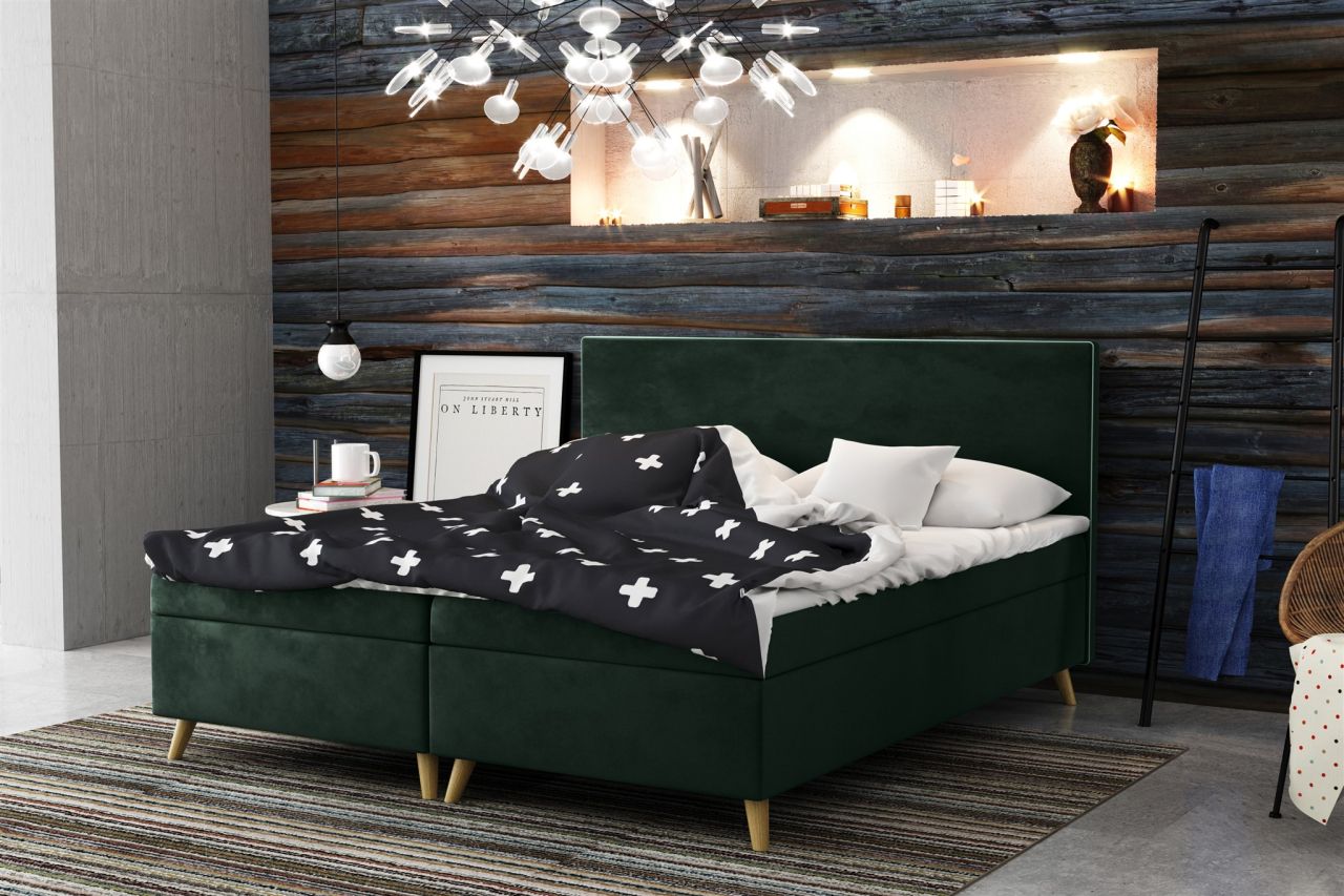 Boxspringbett Schlafzimmerbett Sileno 140x200cm in Stoff Riviera Grün