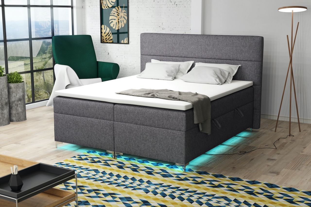 Boxspringbett Schlafzimmerbett CANELA 200x200cm inkl.Bettkasten/ LED