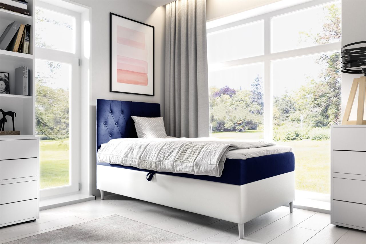 Boxspringbett Gästebett Kinderbett FINJA Nr.1 90x200cm Weiss-Blau
