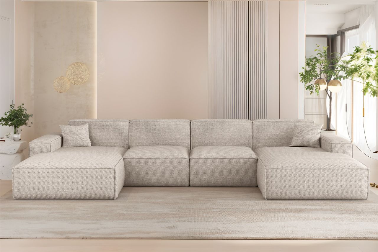 Wohnlandschaft Sofa U-Form CELES PREMIUM in Stoff Artico Creme