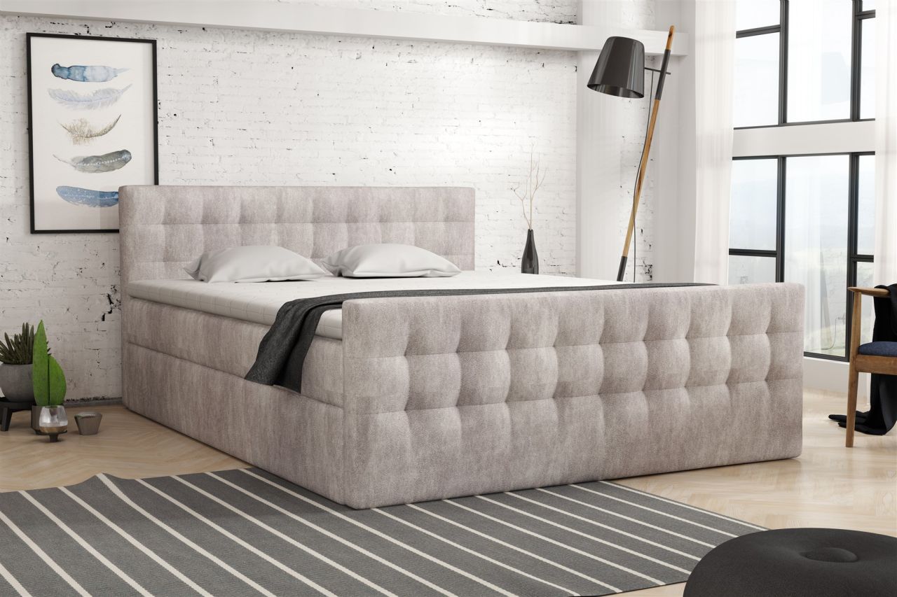 Boxspringbett Schlafzimmerbett ANKER 140x200cm in Stoff Preston Beige