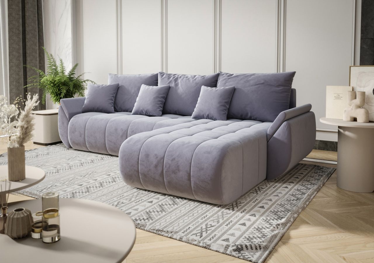 Ecksofa Schlafsofa AKITA Stoff Monolith Hellblau Ottomane Rechts