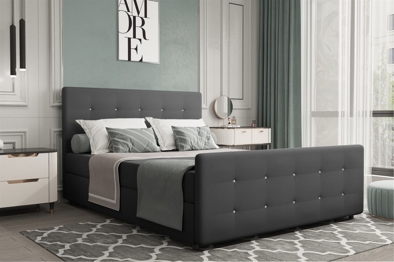 Boxspringbett Schlafzimmerbett MARKOS 120x200cm Stoff Soro Dunkelgrau inkl. B...