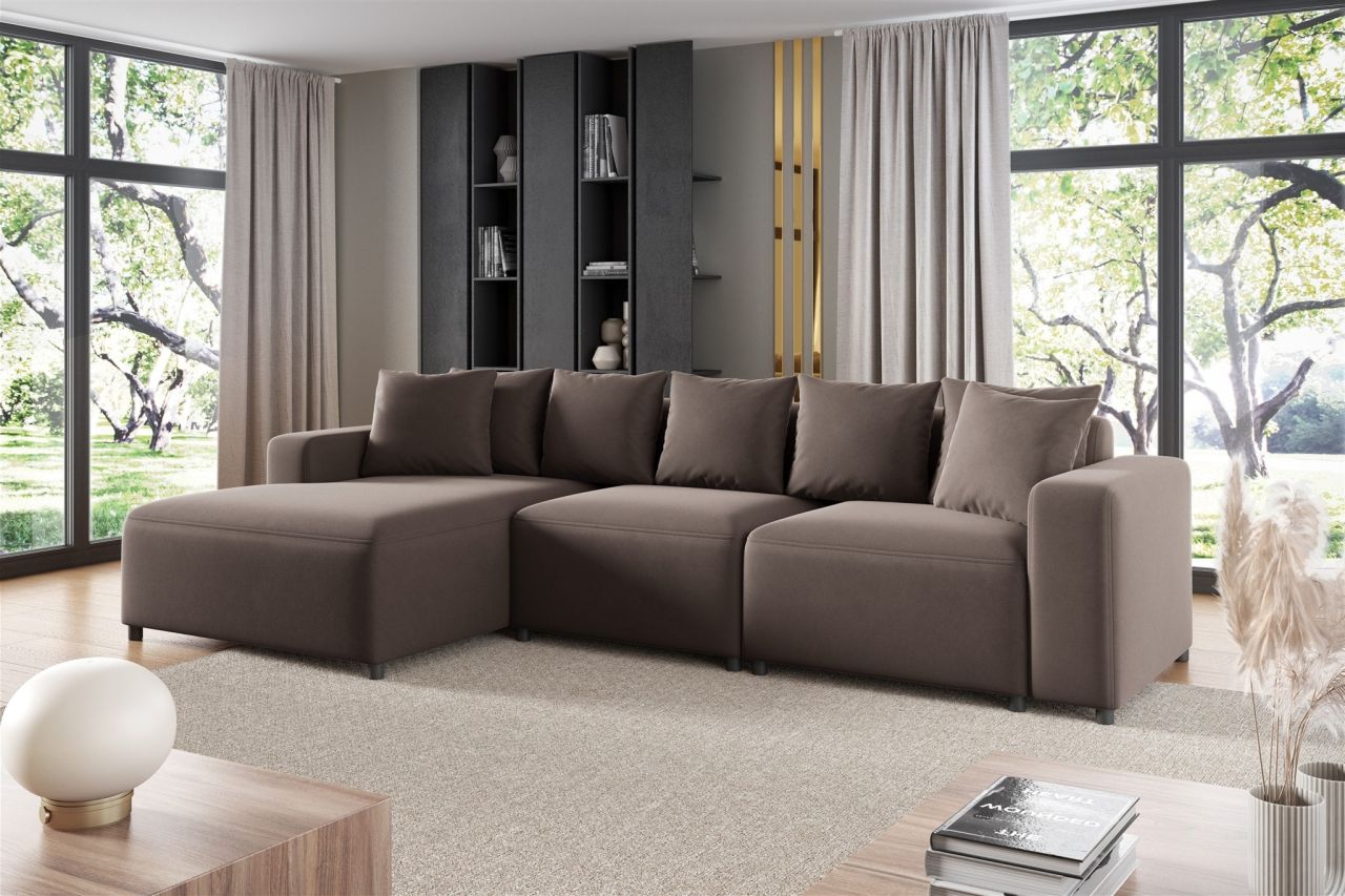 Ecksofa ersofa Sofa MEGAN in Stoff Salvador Braun Ottomane Links