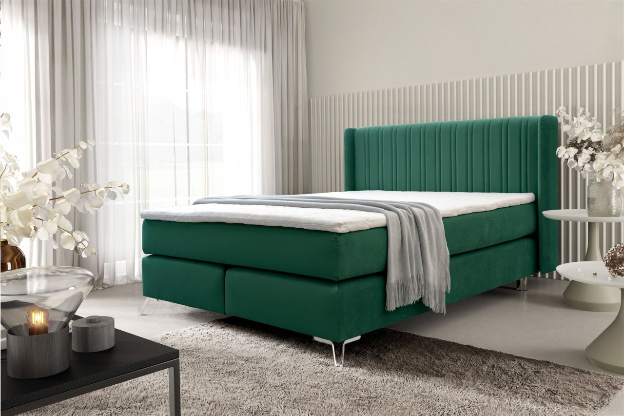Boxspringbett Schlafzimmerbett AGNUS 120x200cm in Stoff Salvador Flaschengrün