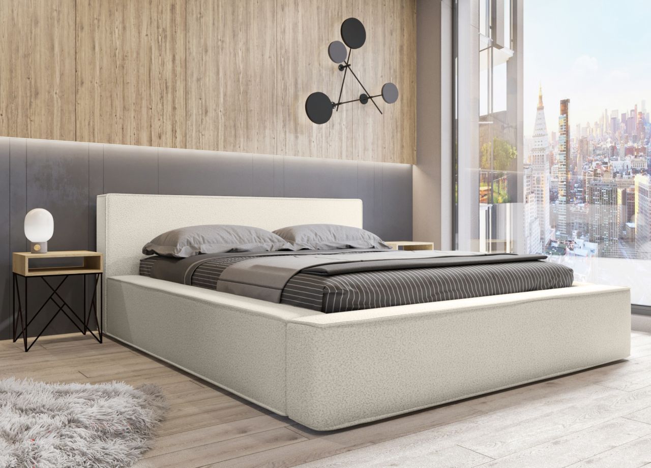 Polsterbett Doppelbett OMAHA 140x200cm in Stoff Now or Never Creme