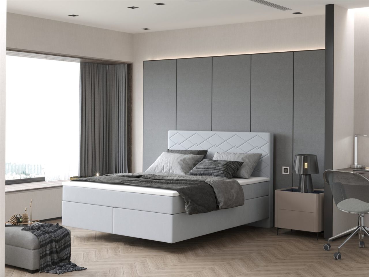 Boxspringbett Schlafzimmerbett ROCIO Nr.3 Premium 120x200cm in Stoff Hellgrau