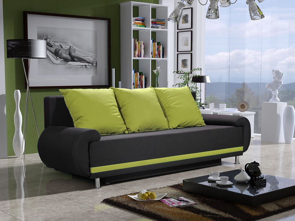 Sofa ersofa MIKA 3-Sitzer mit Schlaffunktion Anthrazit- Limette