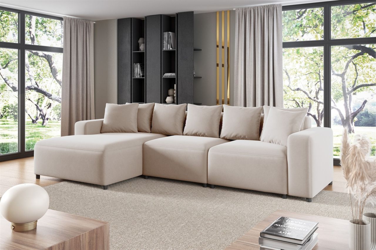 Ecksofa ersofa Sofa MEGAN in Stoff Salvador Hellbeige Ottomane Links