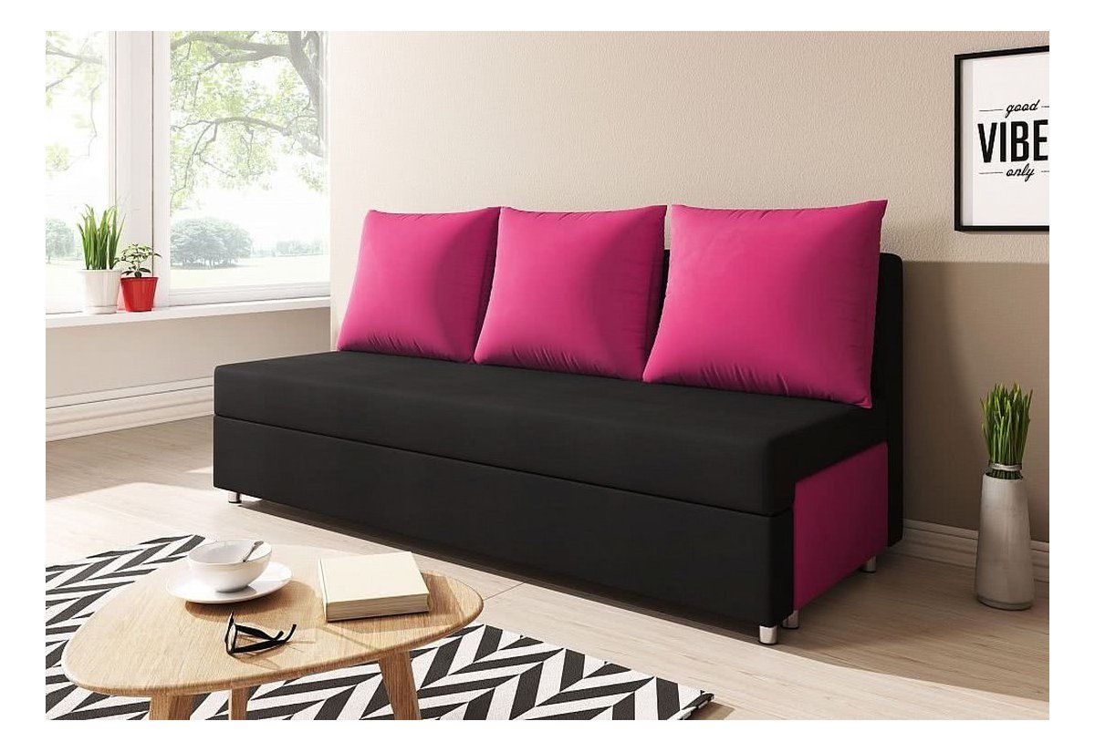 Sofa Schlafsofa inklusive Bettkasten AGNES Schwarz / Pink