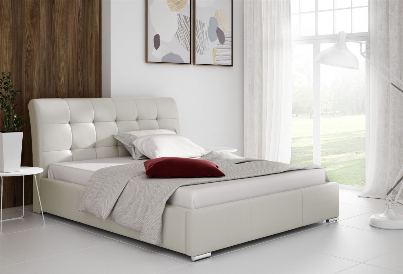 Polsterbett Bett Doppelbett MATTIS Kunstleder Madryt CREME 140x200cm