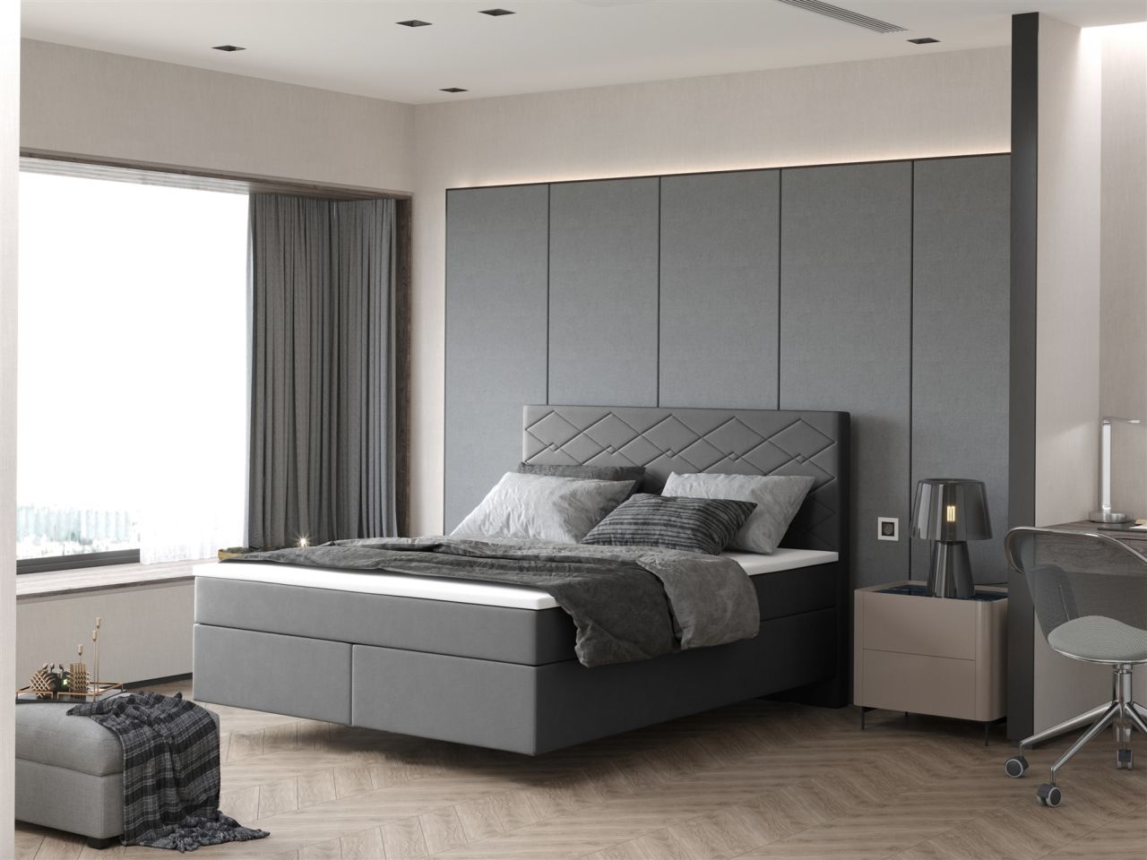 Boxspringbett Schlafzimmerbett ROCIO Nr.3 Premium 120x200cm in Stoff Anthrazit