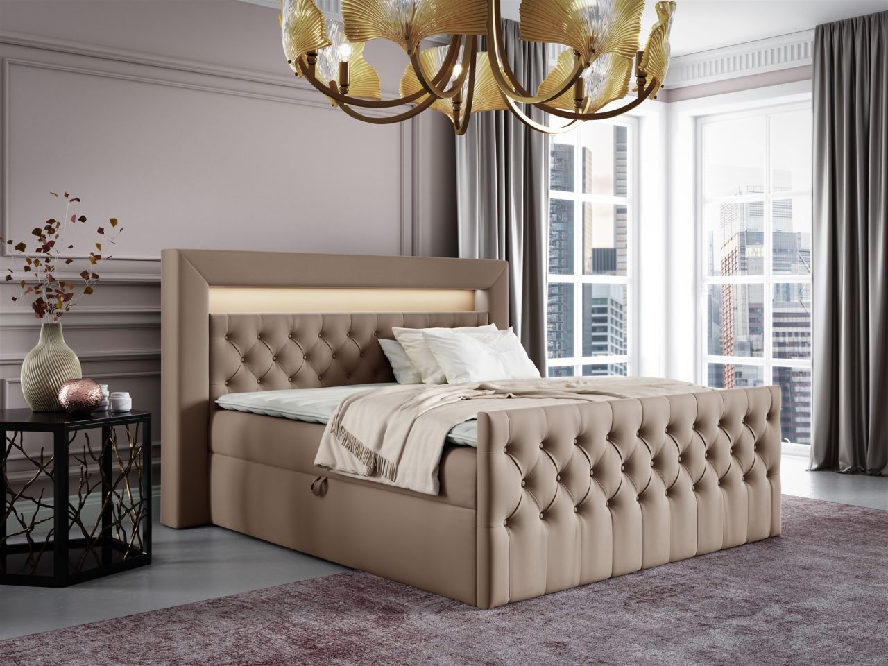 Boxspringbett Schlafzimmerbett ERNESTO Nr.1 120x200cm in Elisa Velvet Beige