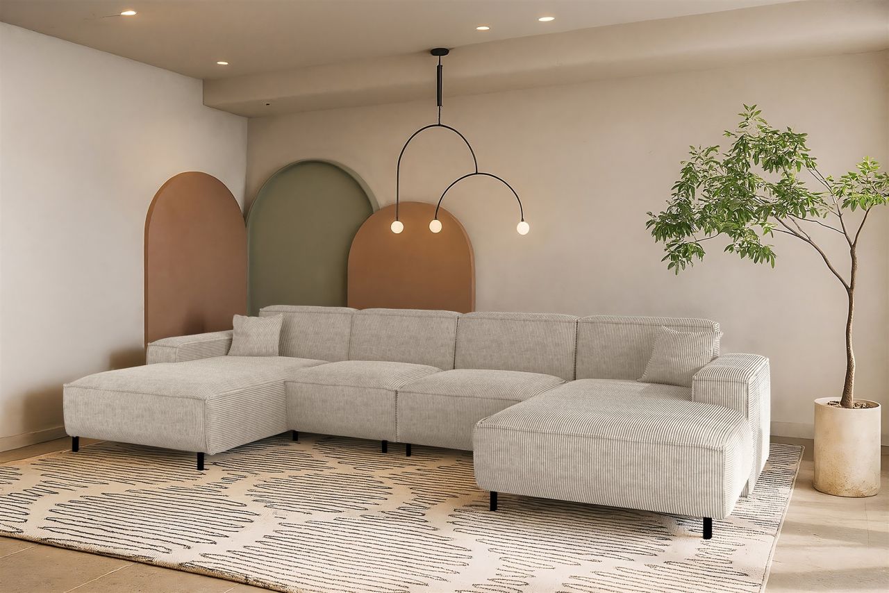 Wohnlandschaft Sofa U-Form GLORIA in Stoff Scala Sand