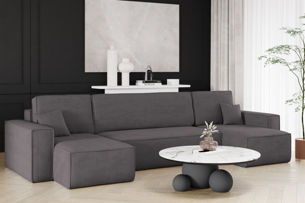 OUTLET Wohnlandschaft Schlafsofa Sofa MARIS Stoff Poso Anthrazit