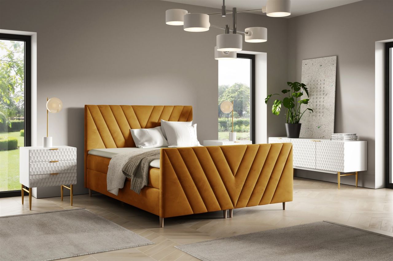 Boxspringbett Schlafzimmerbett CARLITO 160x220cm in Stoff Fresh Senfgelb