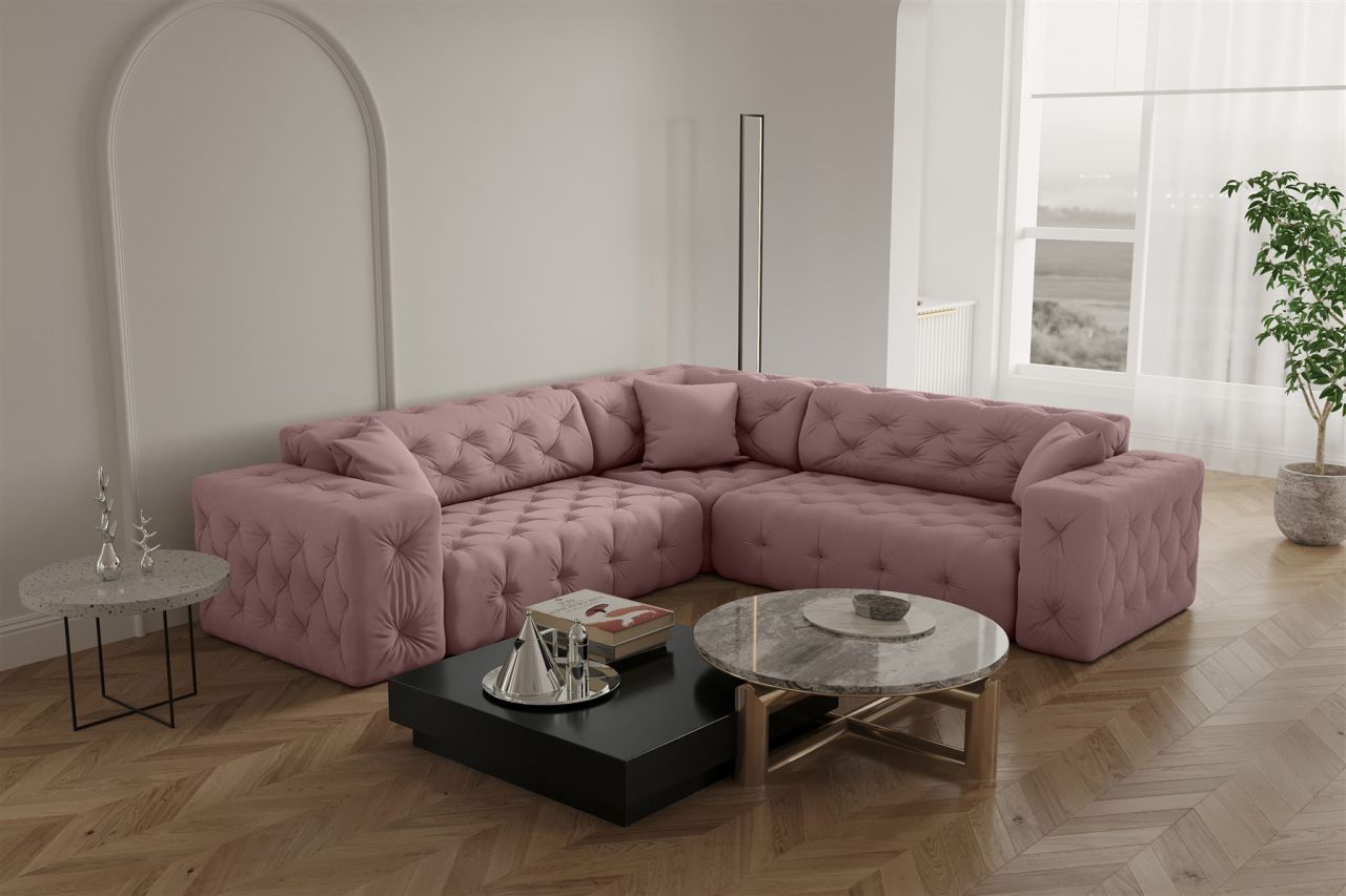 Ecksofa ersofa CHANTAL in Stoff Opera Velvet Pink Seite Universal