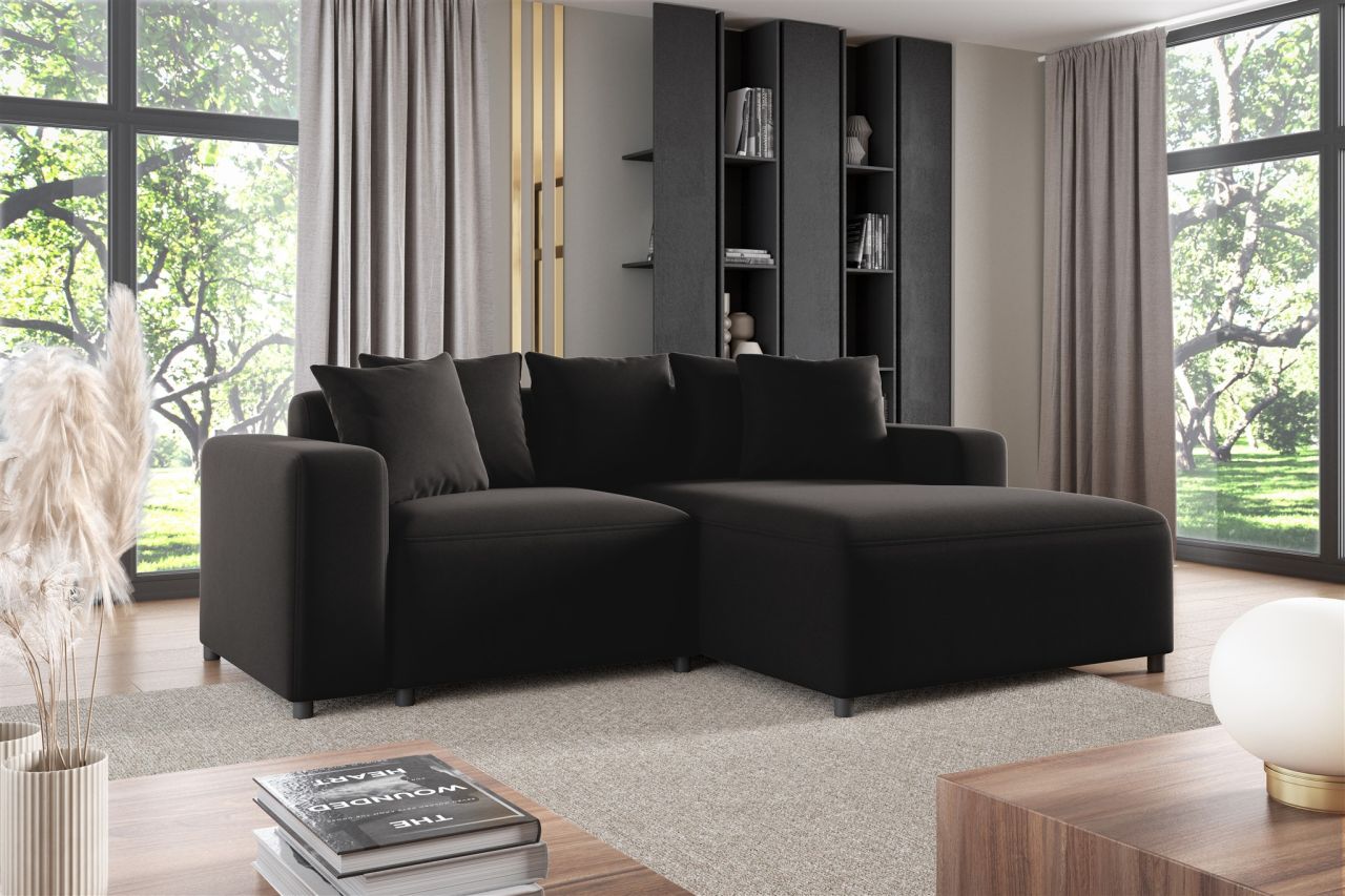 Ecksofa ersofa Sofa MEGAN XS in Stoff Salvador Schwarz Ottomane Rechts