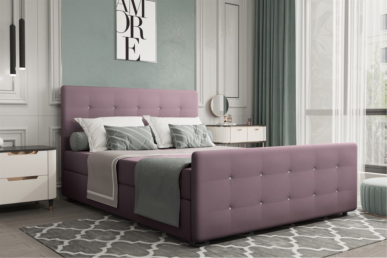 Boxspringbett Schlafzimmerbett MARKOS 120x200cm Stoff Soro Violett inkl. Bett...
