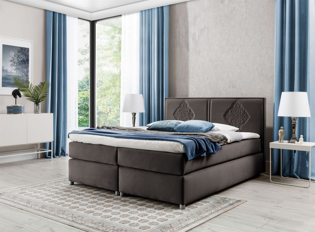 Boxspringbett Schlafzimmerbett Bett DAMIANO DELUX Stoff Braun 120x200cm
