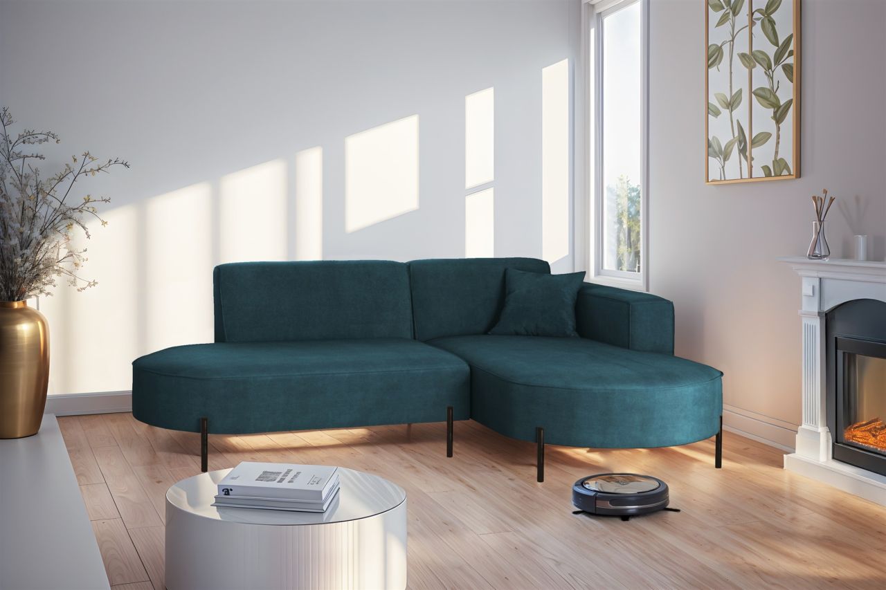 Ecksofa ersofa VALENCIA XS in Stoff Noel Blau Ottomane Rechts