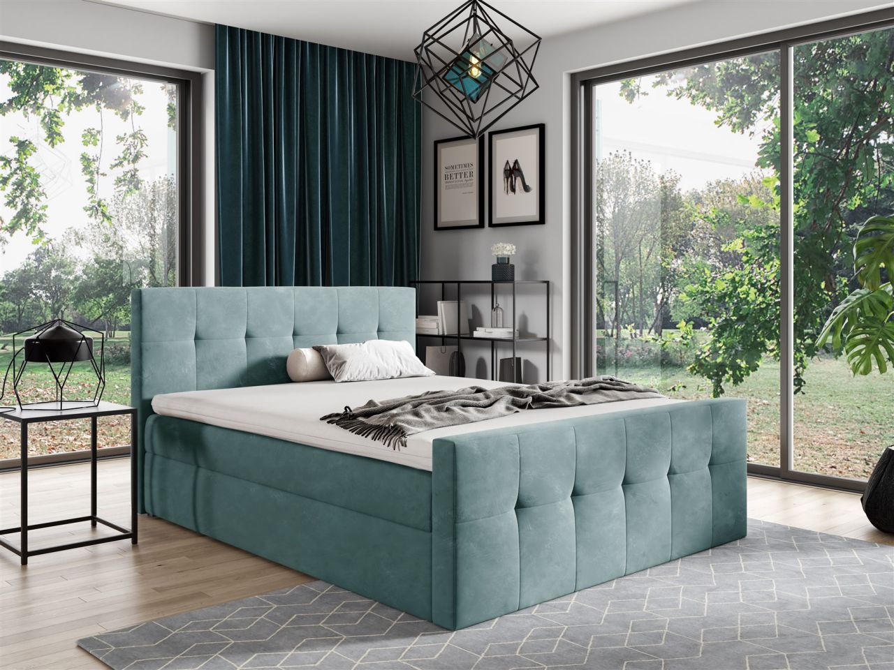 Boxspringbett Schlafzimmerbett OWEN 120x200cm Stoff Türkis