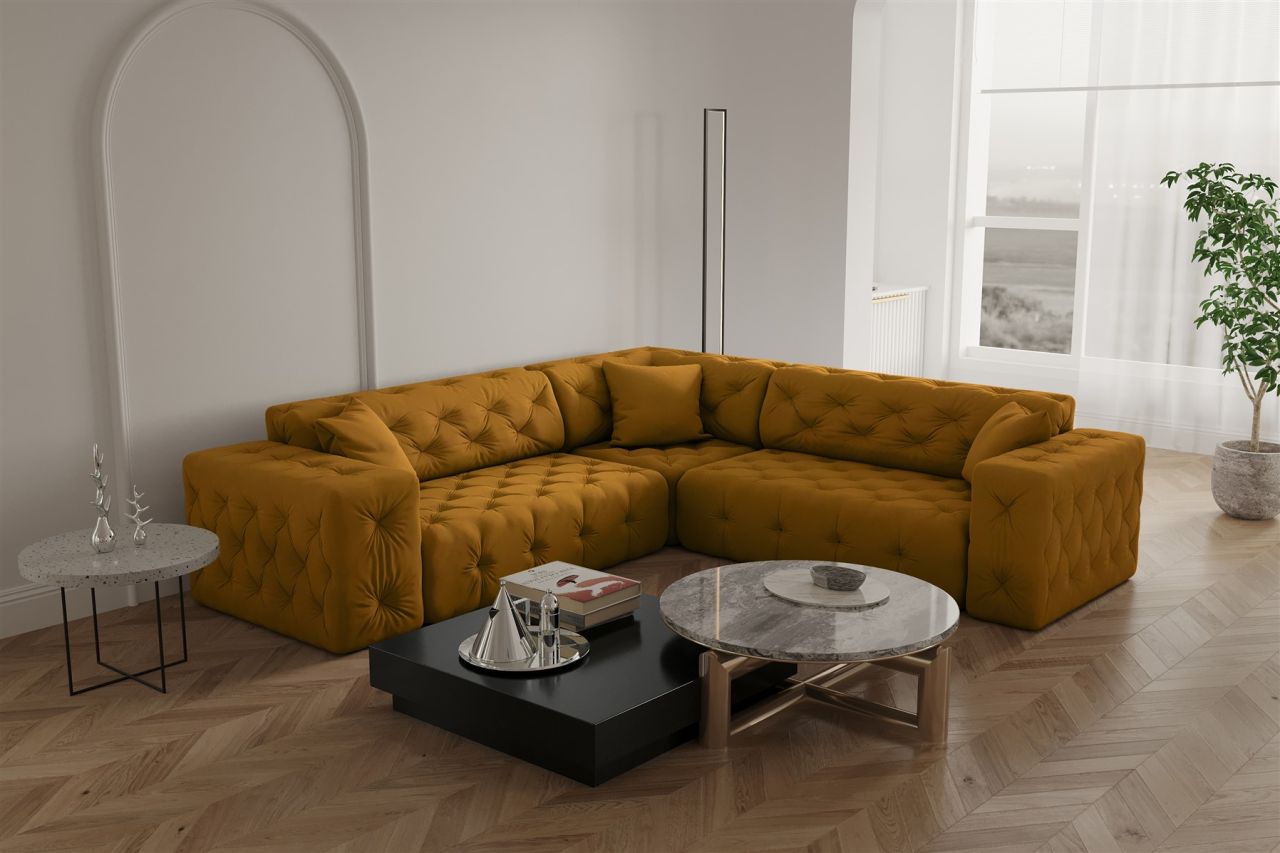 Ecksofa ersofa CHANTAL in Stoff Opera Velvet Gelbgold Seite Universal