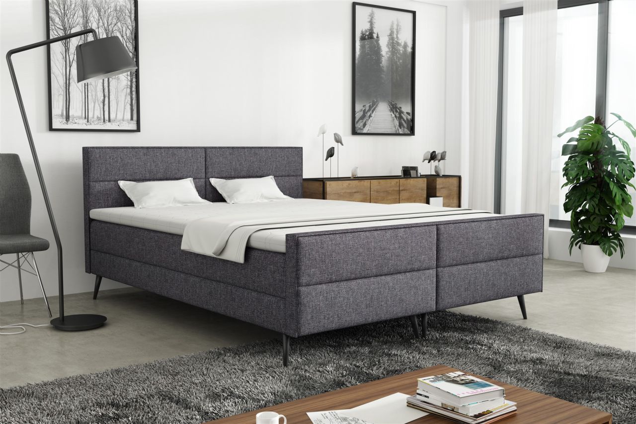 Boxspringbett Schlafzimmerbett GRANADA 160x200cm Stoff Lux Dunkelgrau