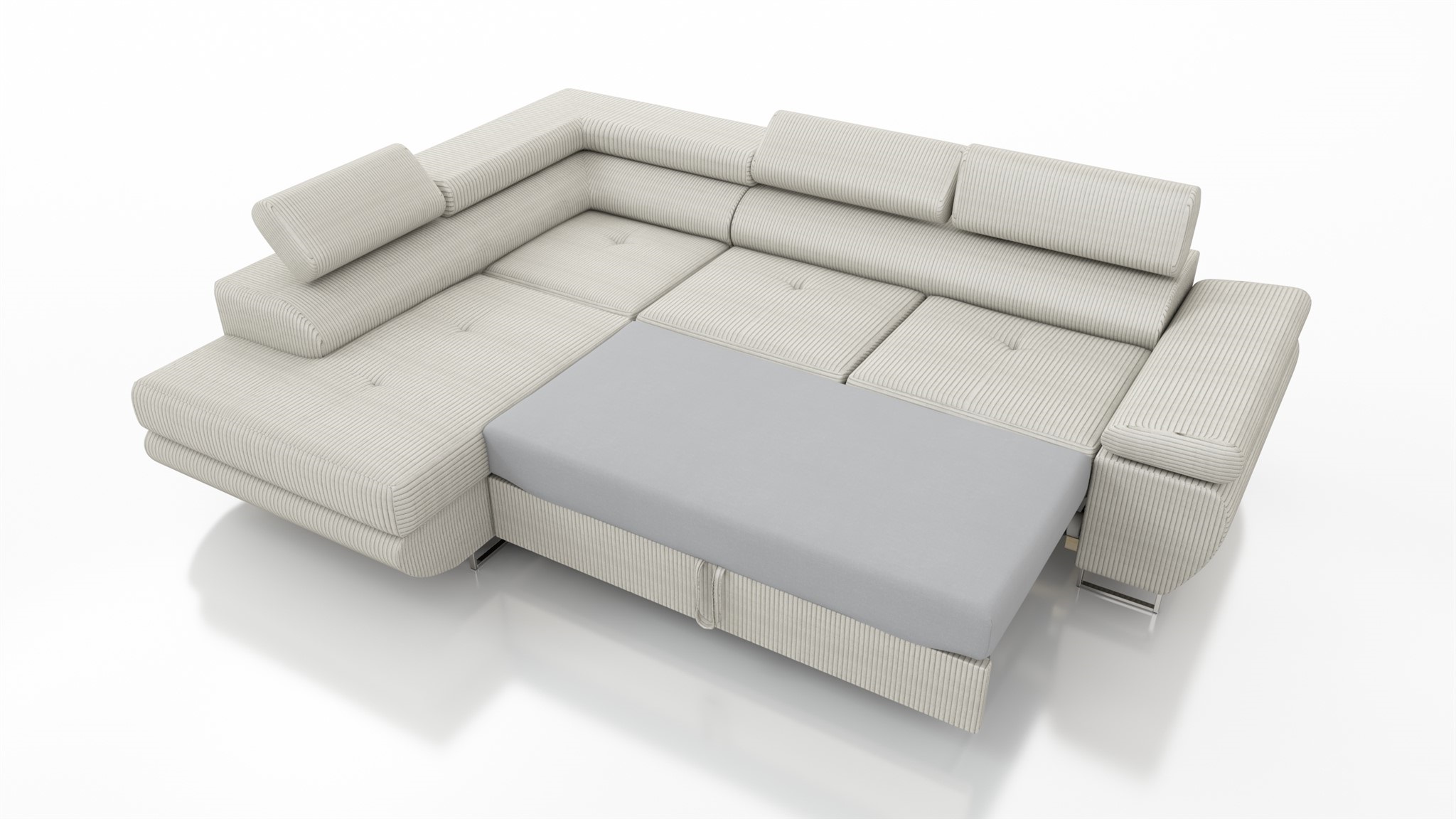 Couchgarnitur ELON Stoff Beige mit Schlaffunktion Ottomane Links