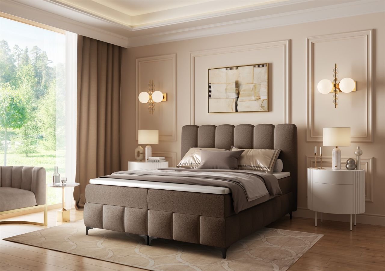 Boxspringbett Schlafzimmerbett ISABEL 140x200cm in Stoff Prime Braun