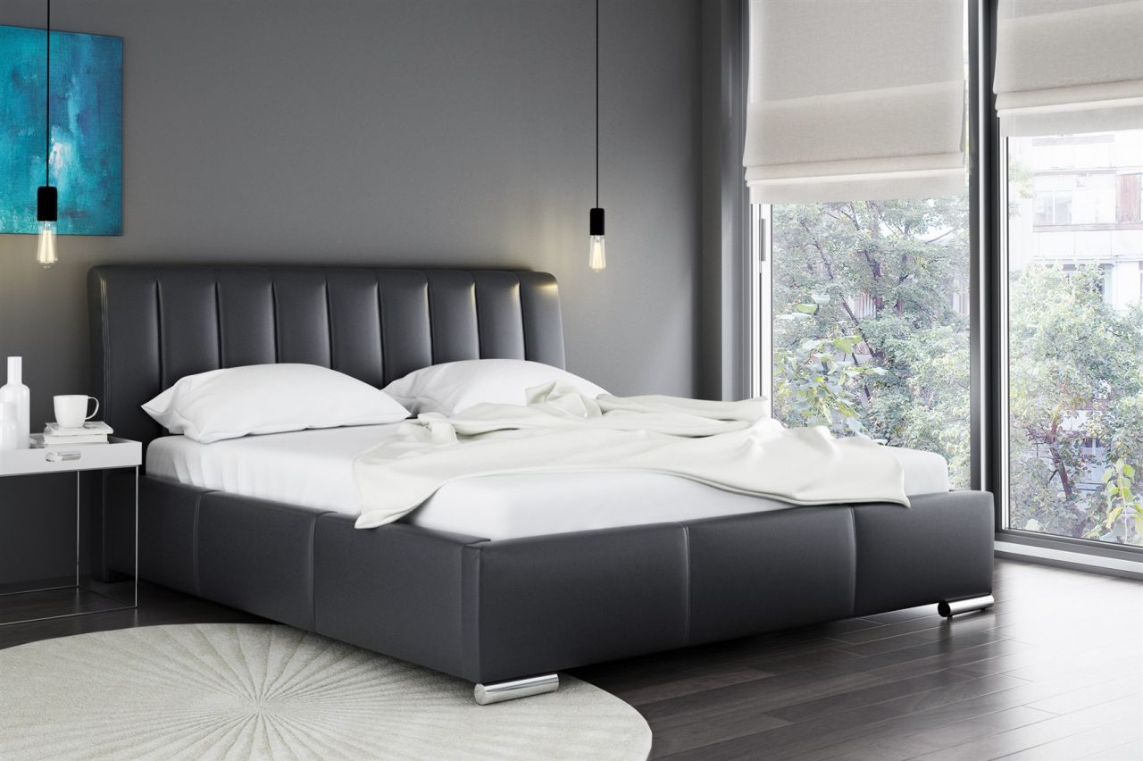 Polsterbett Doppelbett MARLON Komplettset Kunstleder Schwarz 140x200cm