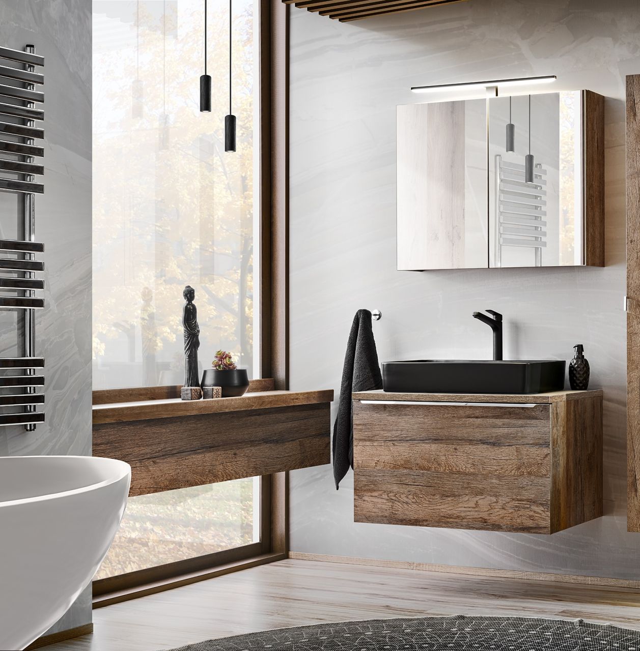 Badmöbel Set 3-tlg Badezimmerset AKAN Vintage Eiche inkl. Waschtisch