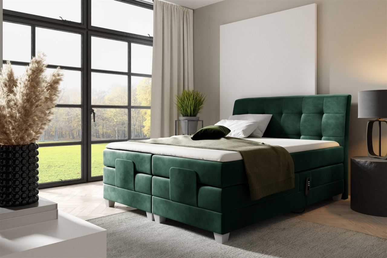 Boxspringbett Elektrisch Bett FRANCO 180x200cm in Stoff Fresh Flaschengrün