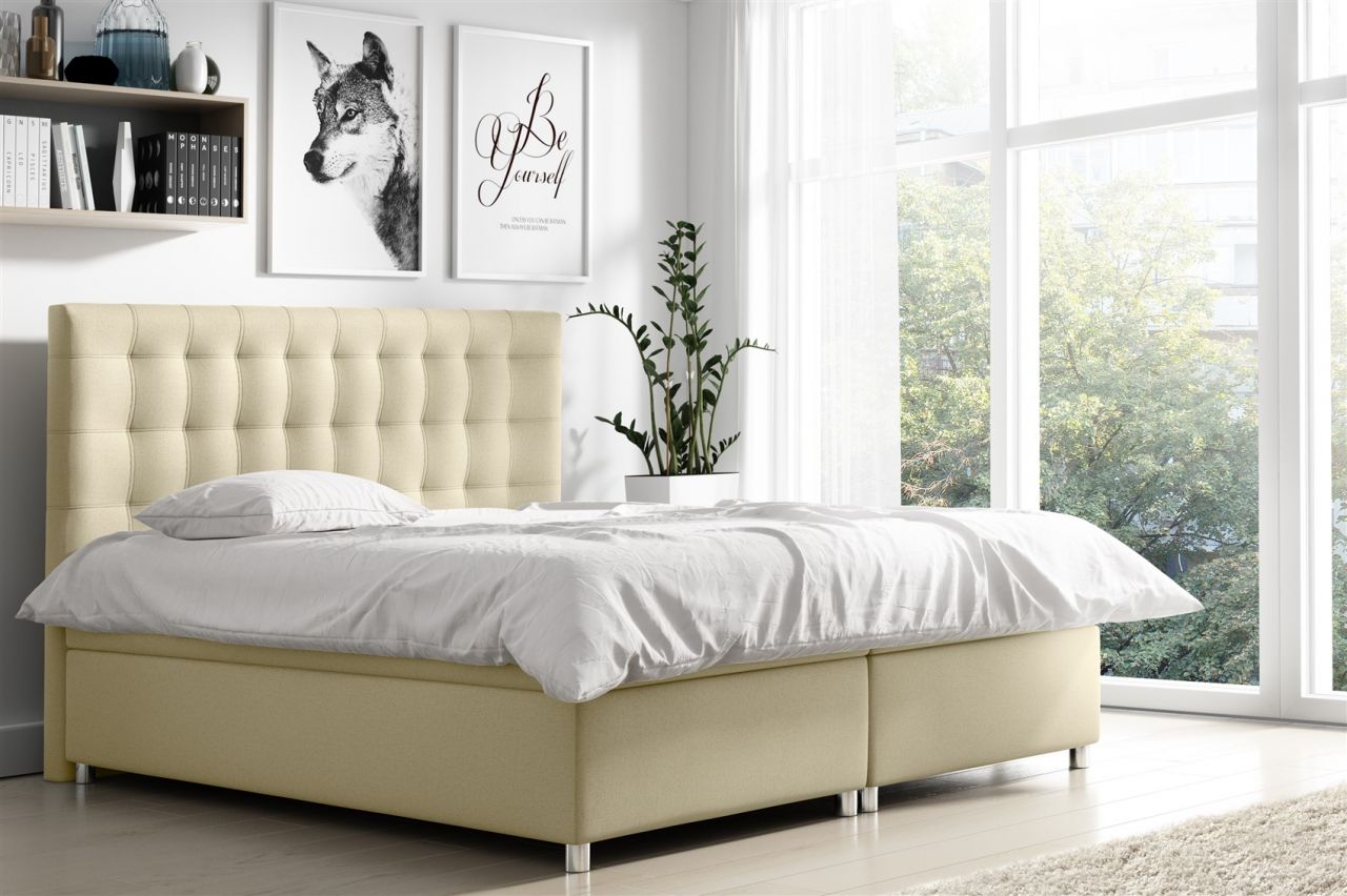 Boxspringbett Schlafzimmerbett ENZO Polyesterstoff Creme 200x200cm